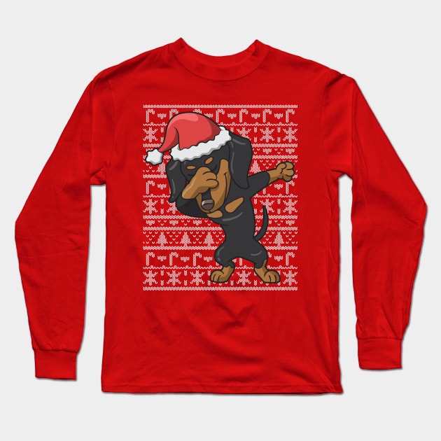 Dabbing Dachshund Ugly Christmas Sweater Long Sleeve T-Shirt by E